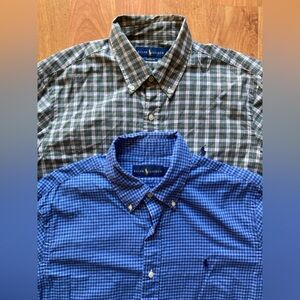 2 Ralph Lauren Button Down Long Sleeve 100% Cotton Plaid Shirts Mens Large